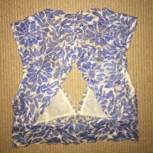 Blue and white flower open back bralette